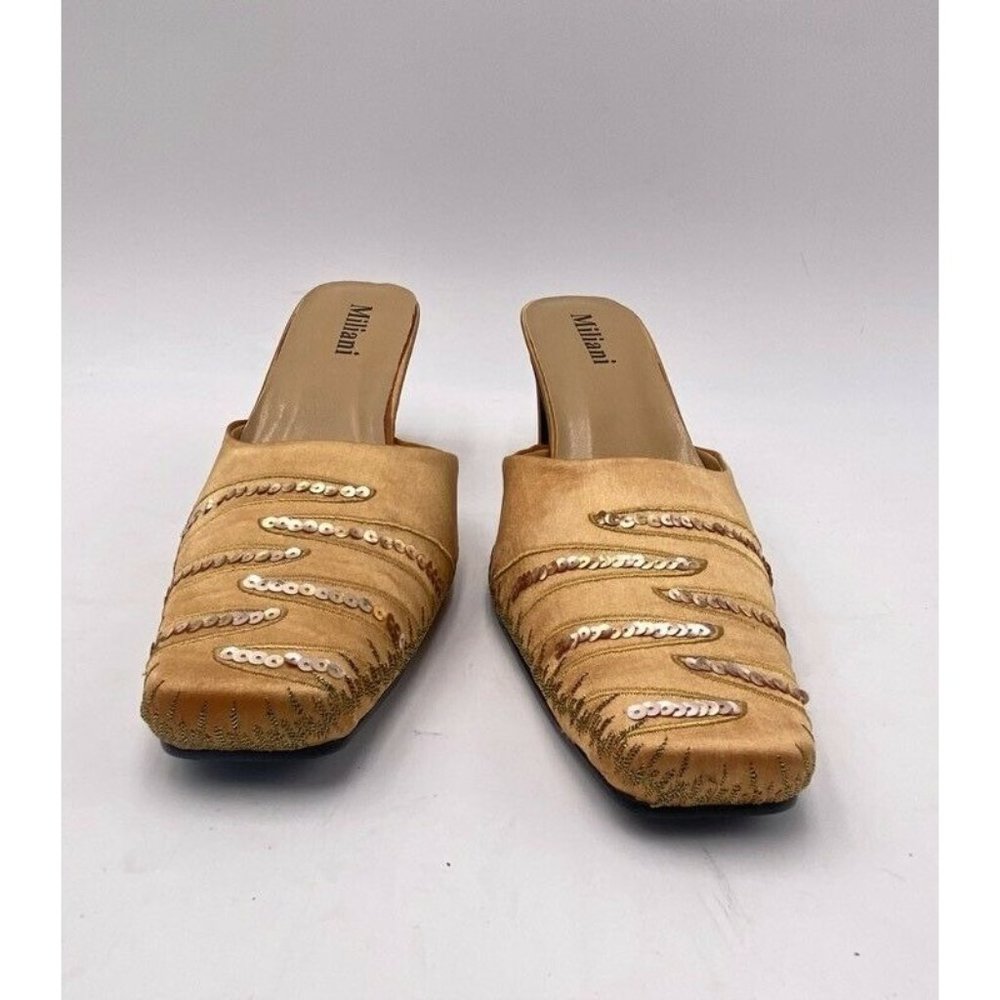 Miliani Womens Mules Block Heels Shoes Beige Sz 12